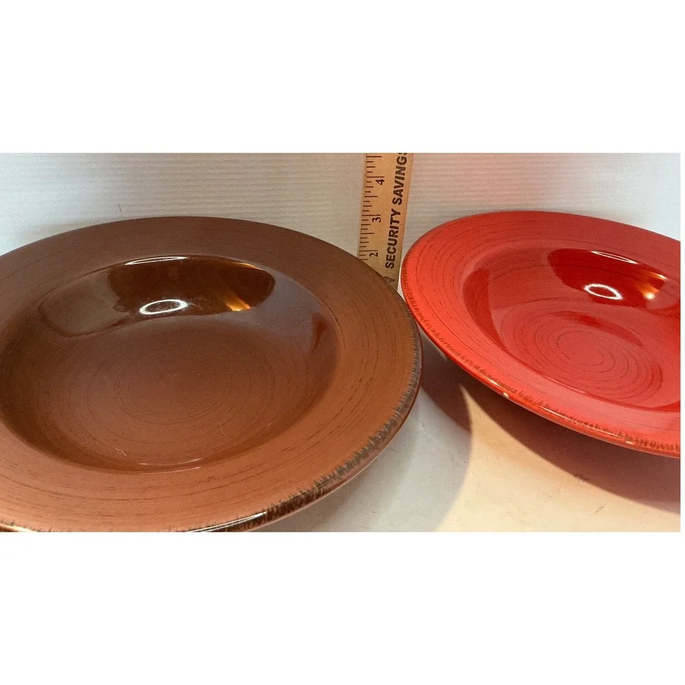 Tag Pasta Bowls Set of 2 Red Brown Wide Rim Stoneware 9 Inch Casual Dining